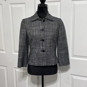 Loft Ann Taylor Womens Tailored Tweed Blazer Rayon Silk Black White 3/4 Sleeve 2